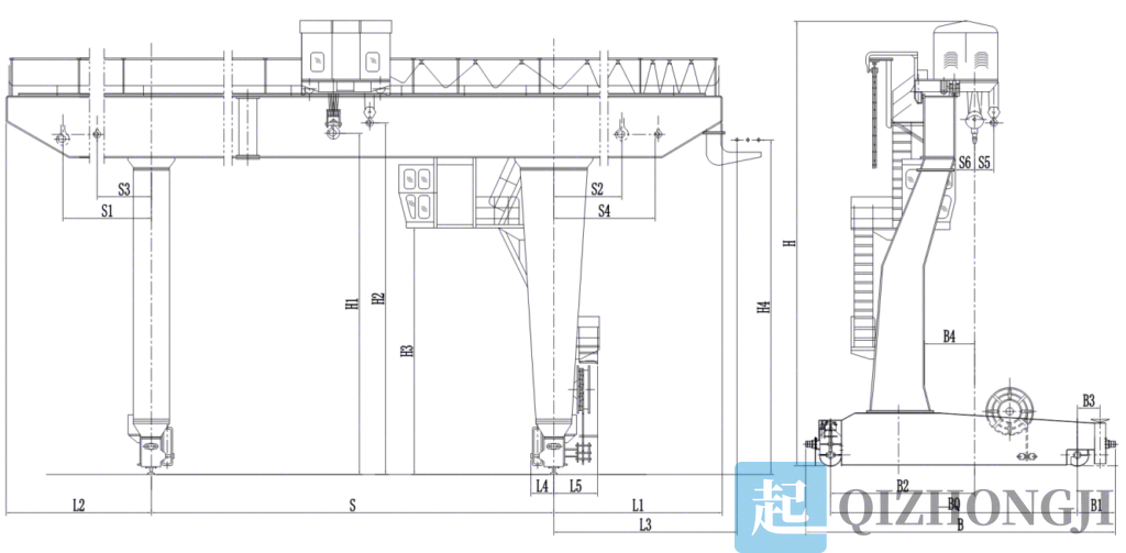 16噸偏掛門式起重機結(jié)構(gòu)圖