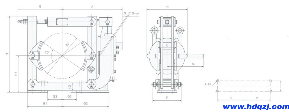 ZWZ2電磁鼓式制動器外形尺寸圖 ZWZ2電磁鼓式制動器外形尺寸圖