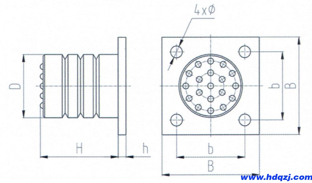 JHQ-C型鋼板底托型聚氨酯緩沖器外形尺寸圖 JHQ-C型鋼板底托型聚氨酯緩沖器外形尺寸圖