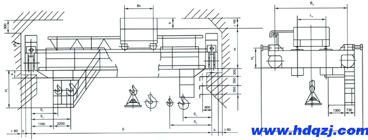 32/5噸電磁橋式起重機結構圖 32/5噸電磁橋式起重機結構圖
