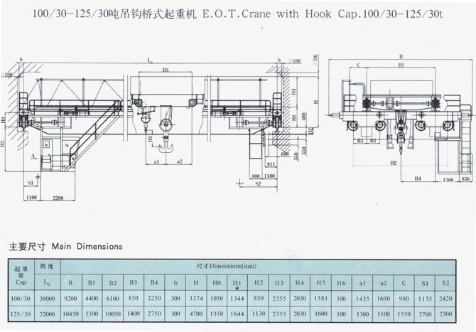 QD型5-350噸吊鉤橋式起重機(jī) QD型5-350噸吊鉤橋式起重機(jī)