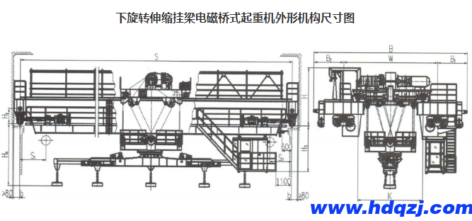 下旋轉(zhuǎn)伸縮掛梁電磁橋式起重機 下旋轉(zhuǎn)伸縮掛梁電磁橋式起重機